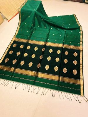 Green Black Pure Handloom Maheshwari Silk Cotton Saree From Bengal