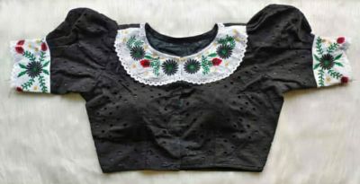 Black Flower Cotton Pad Readymade Blouse