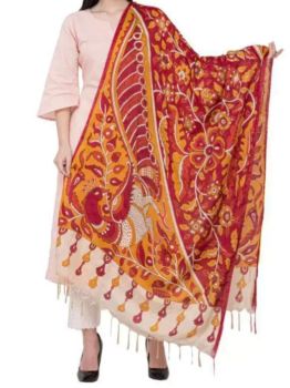 Old Brick Plain Silk Dupatta From Banaras