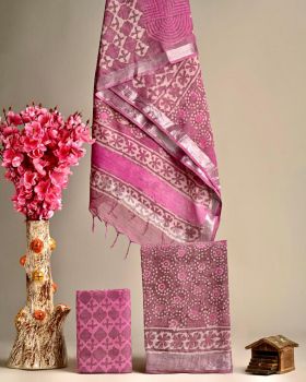Pink Hand Block Printed Linen Suit Dress Material