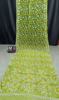 Lemon yellow Pure Handloom Muslin Dhakai Jamdani Cotton Sree From Bengal