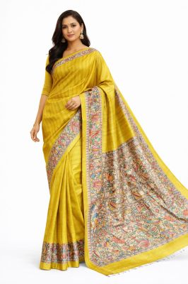 Yellow Premium Madhubani Pure Handloom Elegant Women Silk Saree