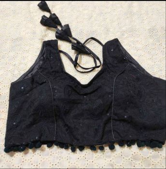 Black Chikunkari Silk Cotton Pad Readymade Blouse
