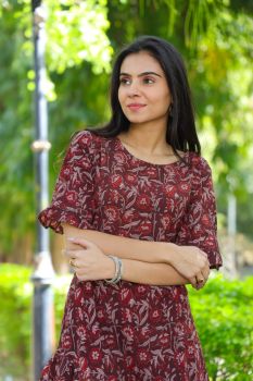 Maroon Pure Cotton Hand Block Printed One Piece