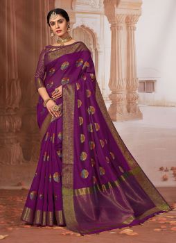 Purple Chanderi Cotton Festive Wear Saree