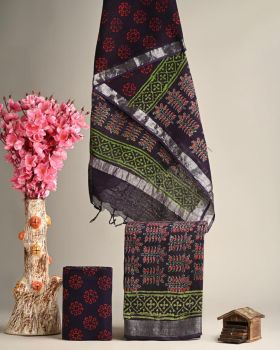 Dark Purple Hand Block Printed Linen Suit Dress Material
