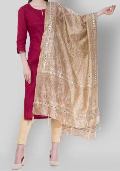 Dark Cream Silk Dupatta From Banaras