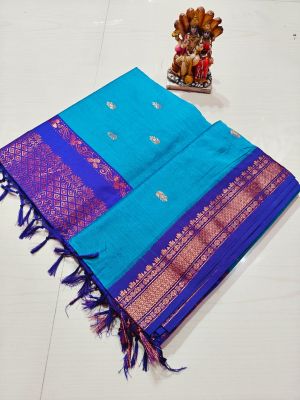 Sky Blue Pure Handloom Gadwal Saree From Bengal