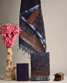 Cloud Burst Hand Block Printed Linen Suit Dress Material