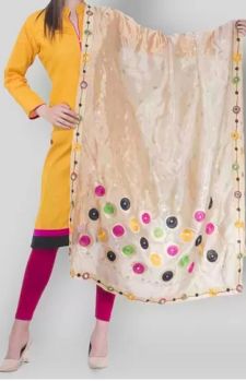 Cream Silk Dupatta From Banaras