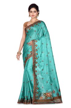 Sea Blue Flower Pure Silk Saree