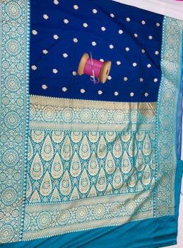 Navy Blue Butta Design Silk Ikat Patola Saree