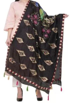 Dark Brown Art Silk Dupatta From Banaras