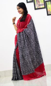 Brick Red Pure Handloom Khesh Cotton Saree From Bengal