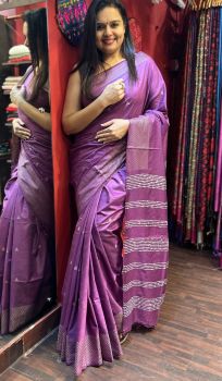 Light Lavender Pure Handloom Crafted Kota Silk Saree From Bhagalpur