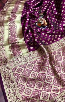 Purple Banarasi Silk Antique Gold Zari Saree From Banaras
