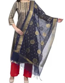 Bright Grey Cotton Dupatta From Banaras