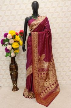 Maroon Pure Handloom Banarasi Silk Saree From Banaras