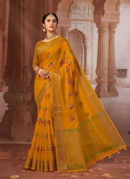 Yellow Chanderi Cotton Weaving Saree Festive Wear
