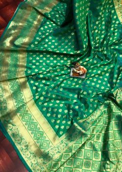 Green Banarasi Silk Antique Gold Zari Saree From Banaras