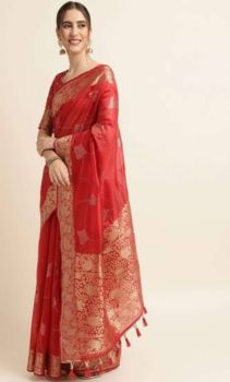 Red Pure Handloom Silk Saree From Banaras