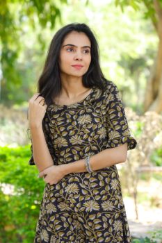 Black Pure Cotton Hand Block Printed One Piece