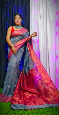 Gray Pure Handloom Banswara Silk Saree From Bengal