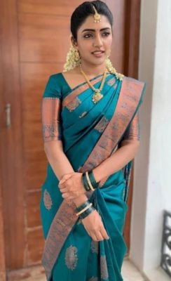 Teal Pure Handloom Silk Saree From Banaras