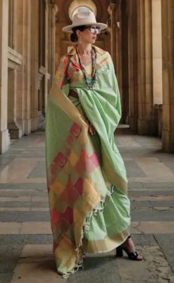 Light Green Pure Handloom Silk Saree From Banaras