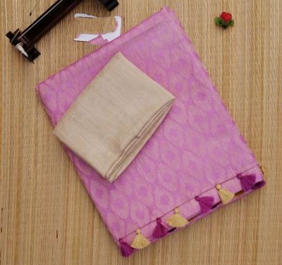 Lavender Pure Handloom jacquard Silk Saree From Banaras