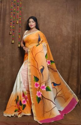 Multi Colour Pure Handloom Kerala Cotton Saree From Bengal