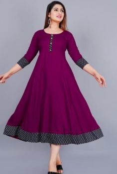 Purple Black Cotton Blend Anarkali Kurti From Bengal