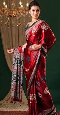 Red Wine Pure Handloom Crepe Silk Saree From Banaras