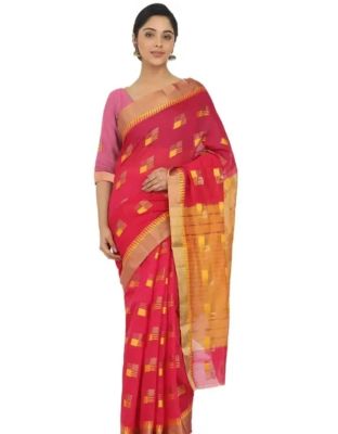 Brick Red Pure Handloom Banarasi Silk Saree From Banaras