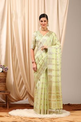 Olive Green Pure Handloom Silk Cotton Saree From Gujarat