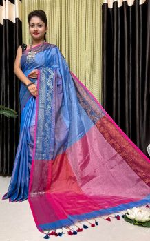 Blue Pure Handloom Tissue Saree From Bengal