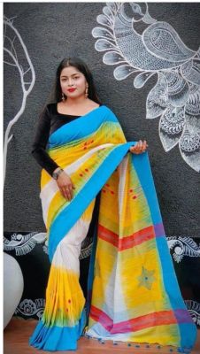 Multi Colour Pure Handloom Ikkat Saree From Bengal