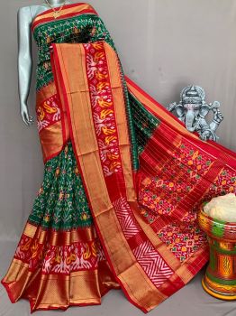 Green Red Flower Design Digital Print Cotton Saree