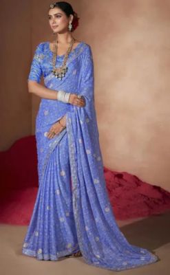 Lavender Pure Handloom Georgette Saree From Banaras