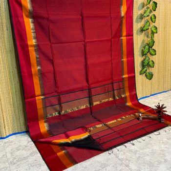 Maroon Silk Cotton Saree From Bengal