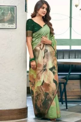 Olive Green Pure Handloom Banarasi Silk Saree From Banaras