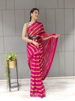 Dark Pink Motifs Sequence Work Georgette Saree