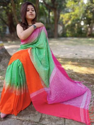 Multi Colour Pure Handloom Cotton Saree From Bengal