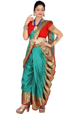 Aqua Blue Pure Handloom Silk Cotton Saree From Banaras