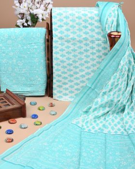 Light Blue Pure Handloom Suit With Cotton Dupatta