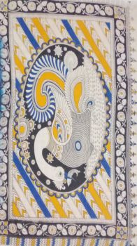 Sky Blue & Yellow Hand painted Kalamkari Saree