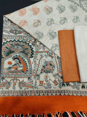 Pure Handloom Madhubani Print 3pc Unstitched Salwar Suit