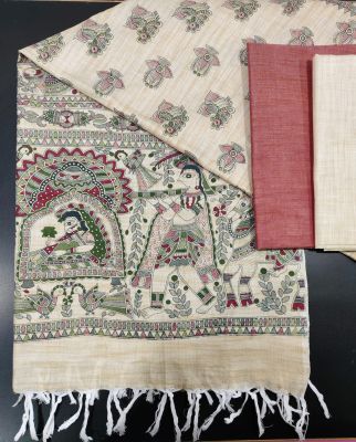 Pure Handloom Madhubani Print 3pc Unstitched Salwar Suit