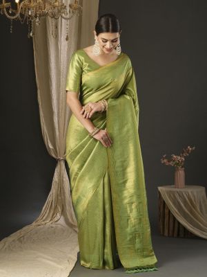 Olive Green Party Wear Silk Saree