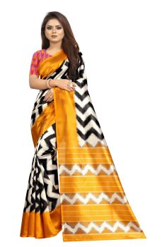 Yellow & Black Butter Silk Ikkat Type Of Saree